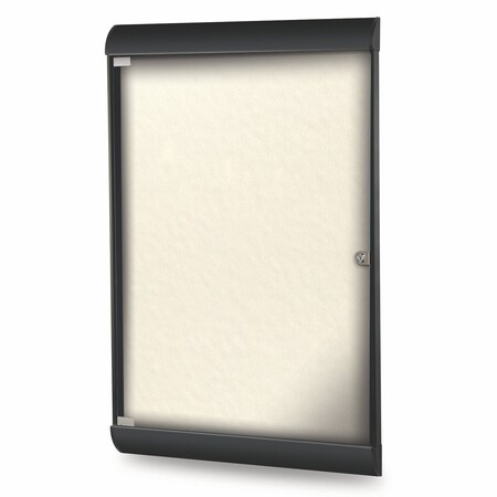 Ghent Enclosed Bulletin Board, 1 Door, Vinyl, Black Frame, 4 ft H x 2 ft W, Ivory SILH20472